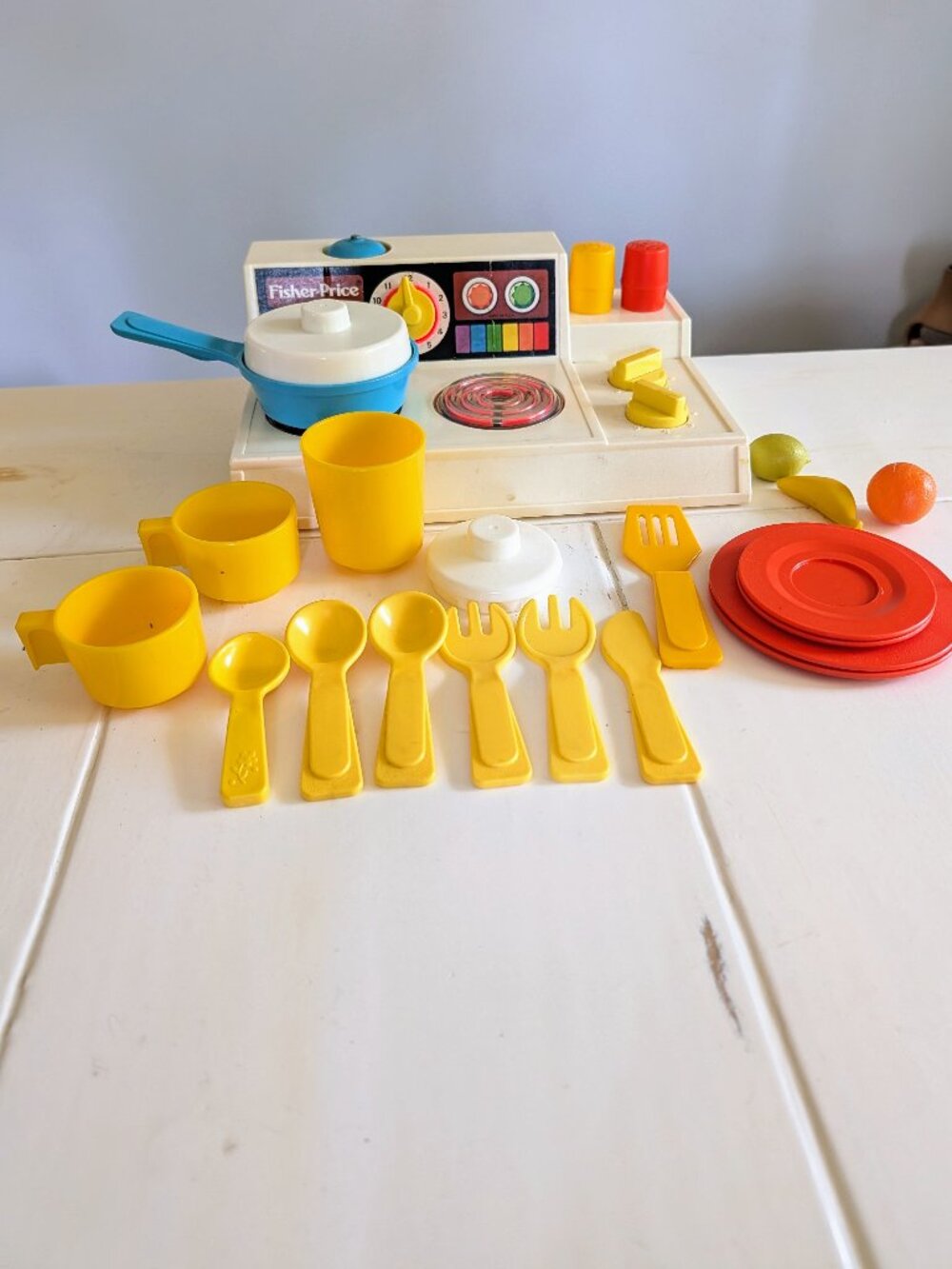 VTG 1978 Fisher-Price Magic Burners Stove Set Kitchen Fun with Food + 22pc Acces